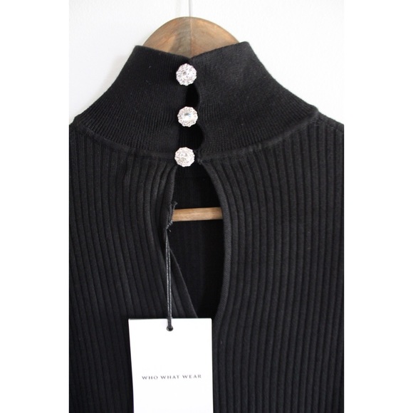 Who What Wear High Neck Puff Shoulders Ribbed Long Sleeve Dress NWT XS - Picture 7 of 8